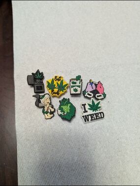 Assorted Cannabis-Themed Croc Charms - Green, Yellow, Pink Accents